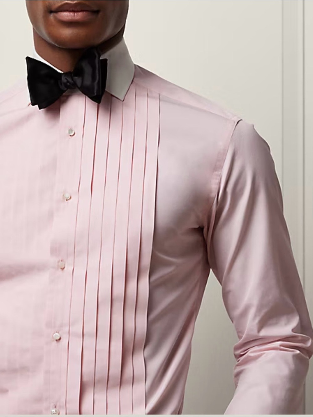 Ralph Lauren Purple Label Pink Pleated Dress Shirt with White Contrast Collar